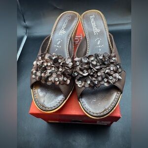 Toscanella Sandals “Magnolia” Chocolate Womens Size 7 Made In Italy  3” Wedge